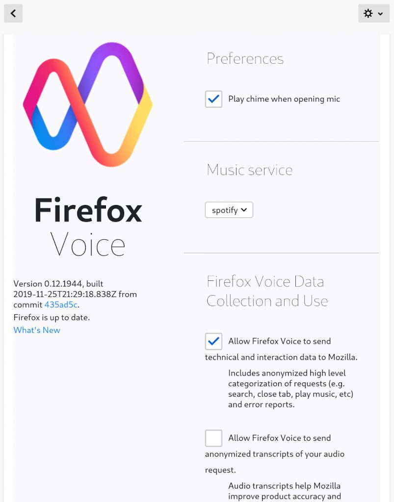 Firefox-Voice - preferences