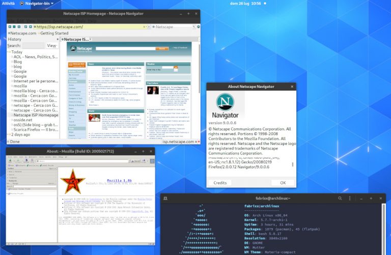 Firefox 80, Netscape 9.0.0.6, Mozilla Application Suite 1.8b run on linux